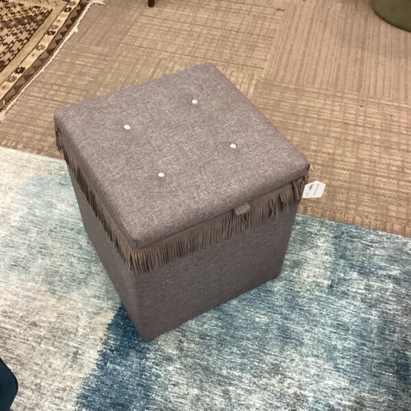 grey storage ottoman w/fringe