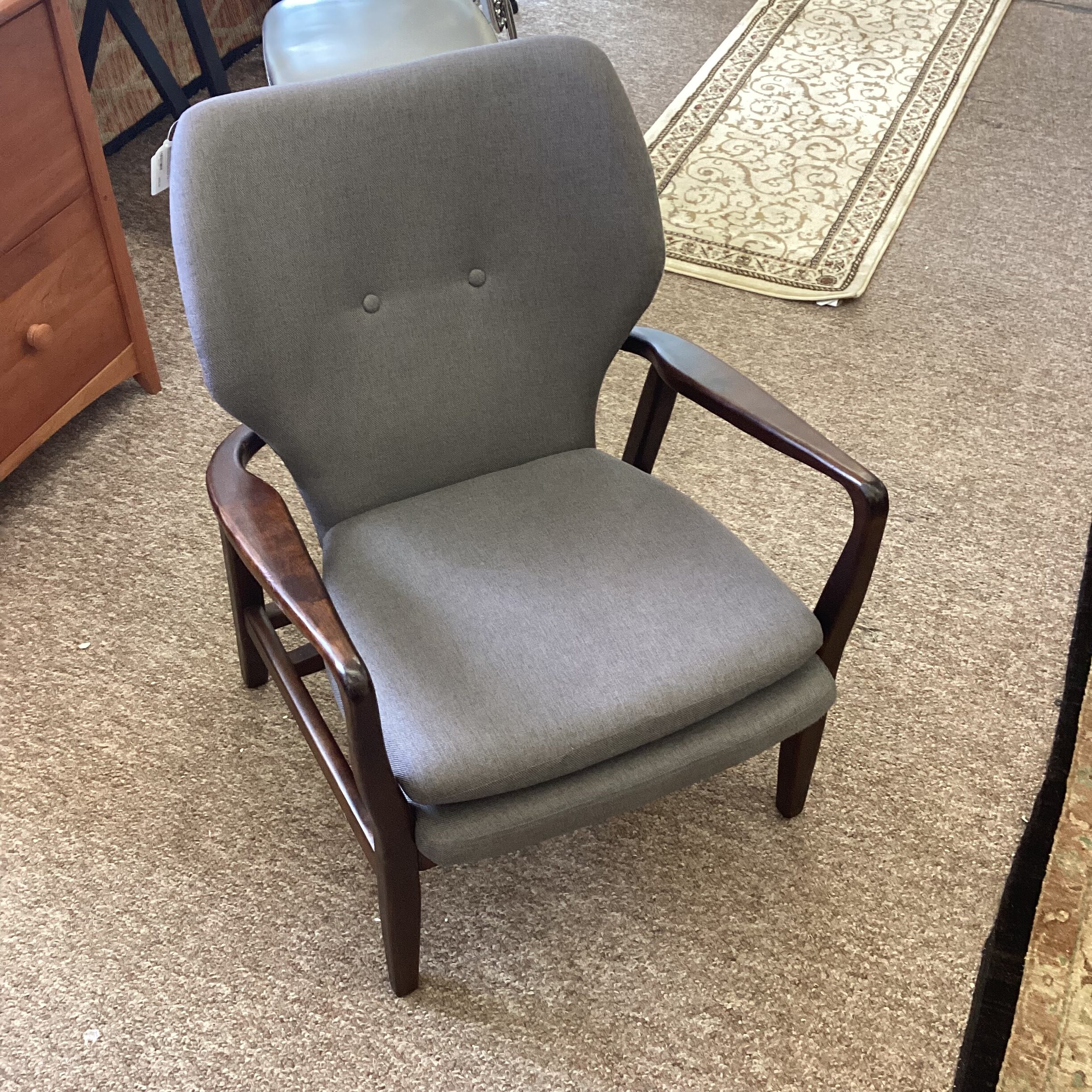 noble house mc style dark wood & gray fabric chair