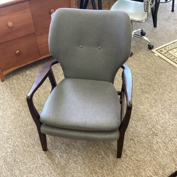 noble house mc style dark wood & gray fabric chair