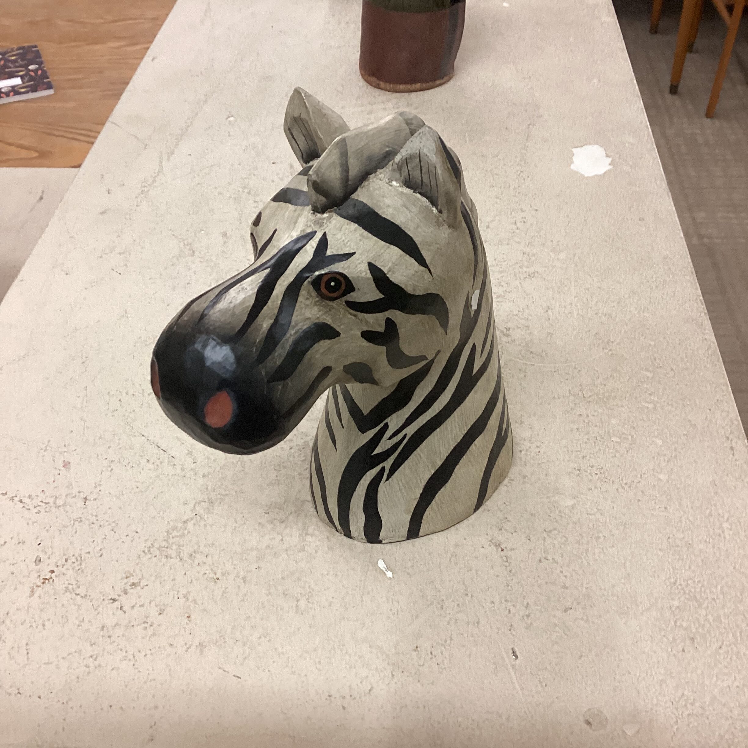 wooden zebra head