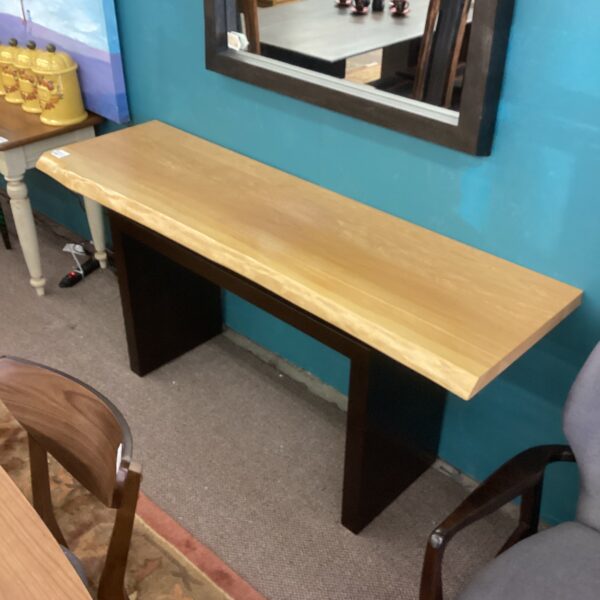 blonde hardwood live edge console table