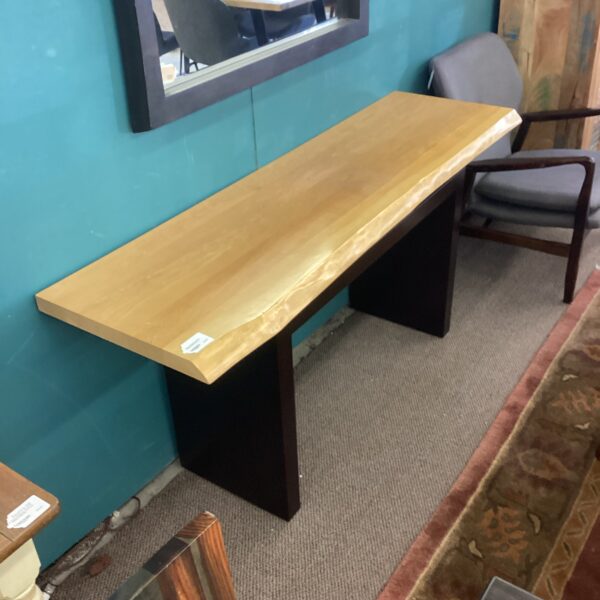 blonde hardwood live edge console table