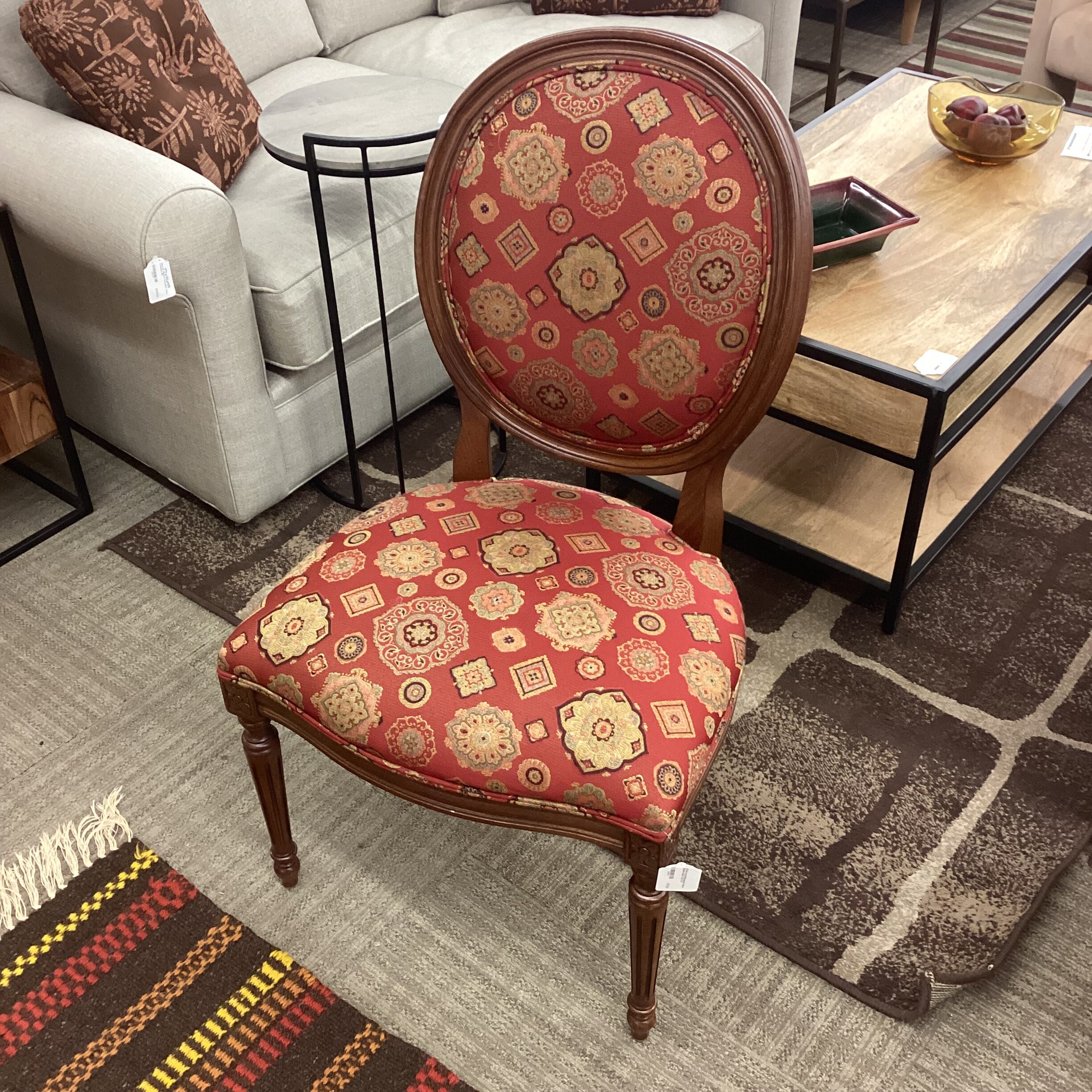 ethan allen burgundy pattern ballon back chair