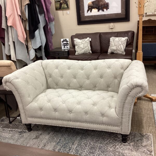 soft button tufted loveseat beige