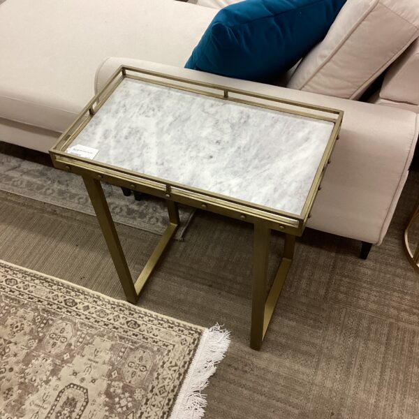 brass nail head marble top side table