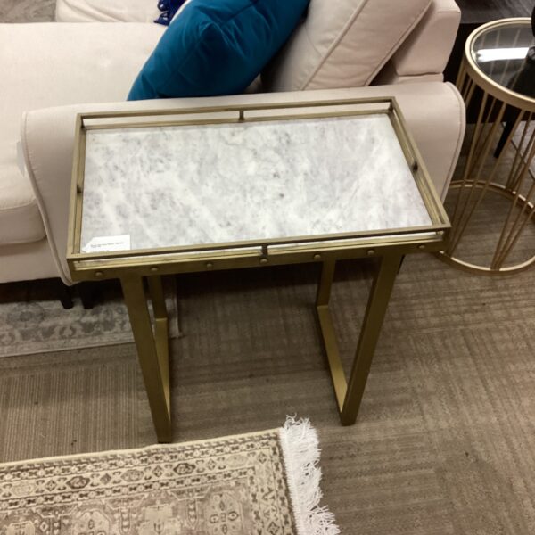 brass nail head marble top side table