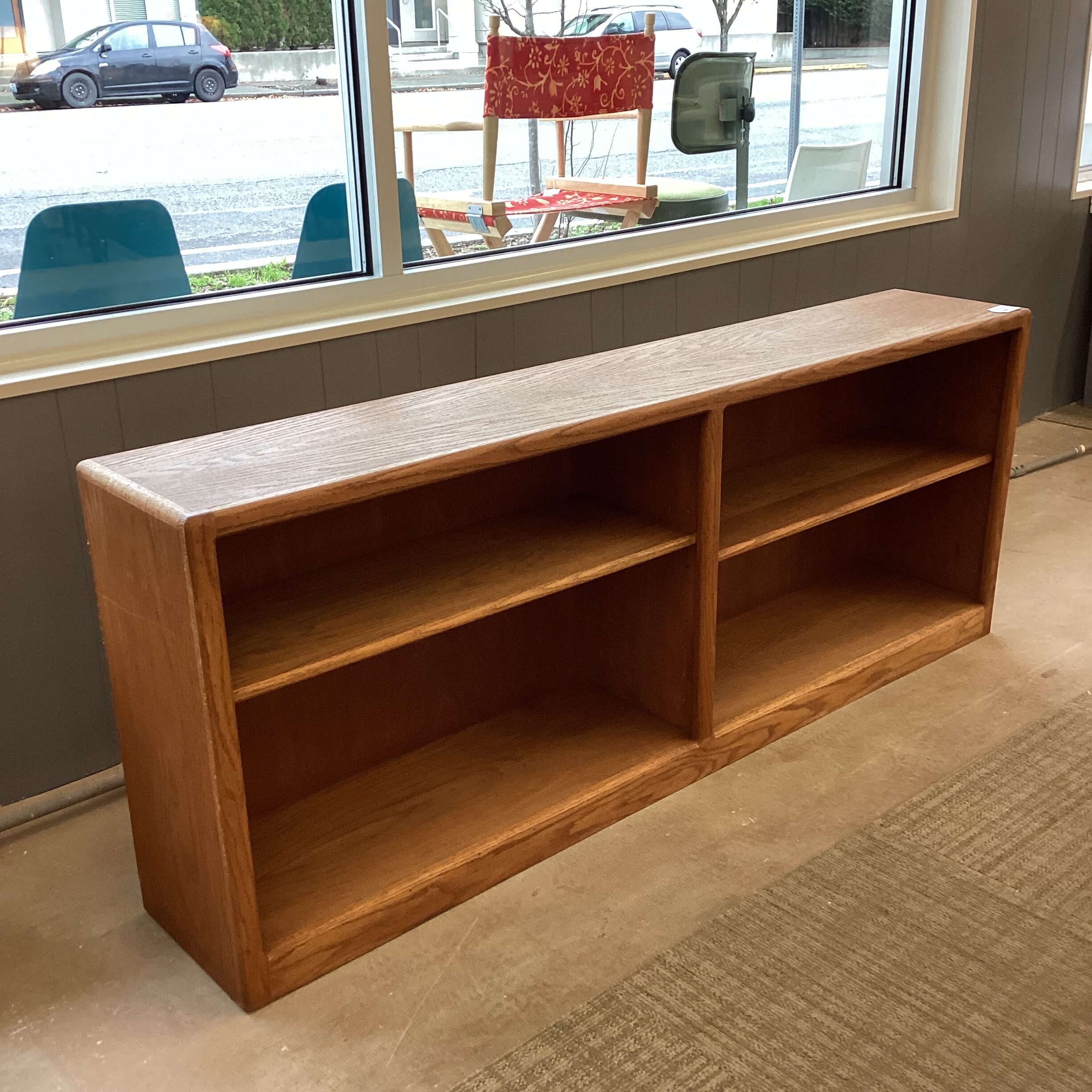 low double oak bookcase