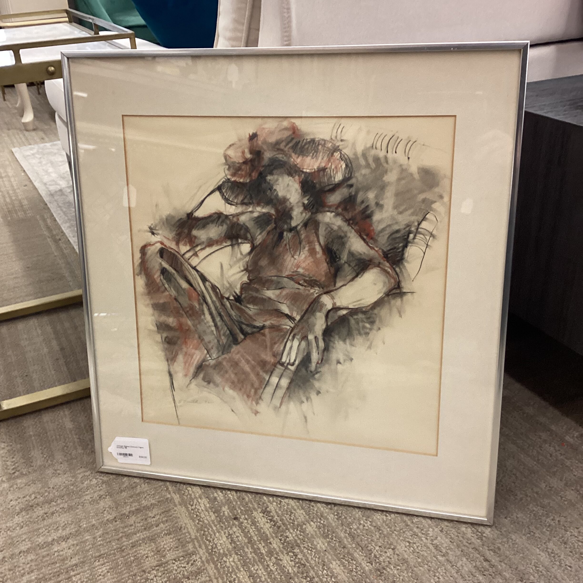 vintage signed charcoal figure drawing