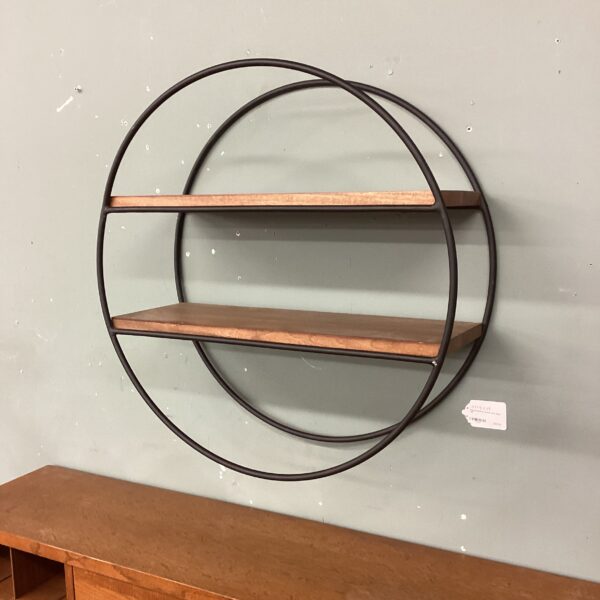 round metal & wood wall shelf