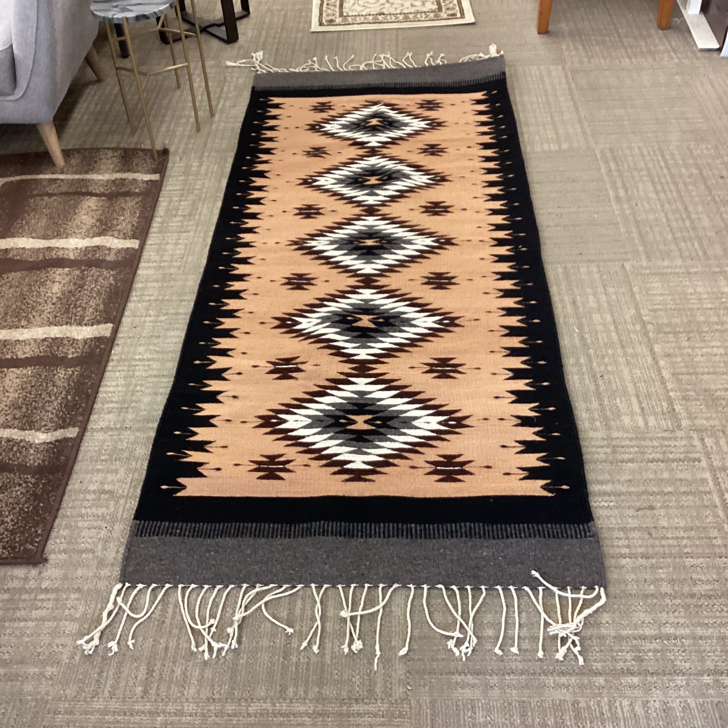 geometric pattern beige & black runner 3x8