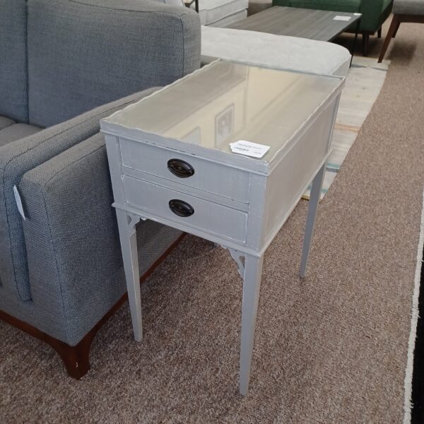 grey two drawer nightstand w/glass top