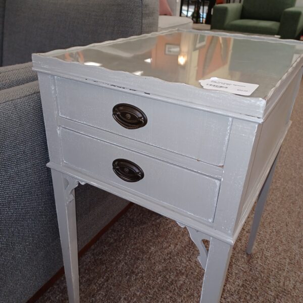 grey two drawer nightstand w/glass top