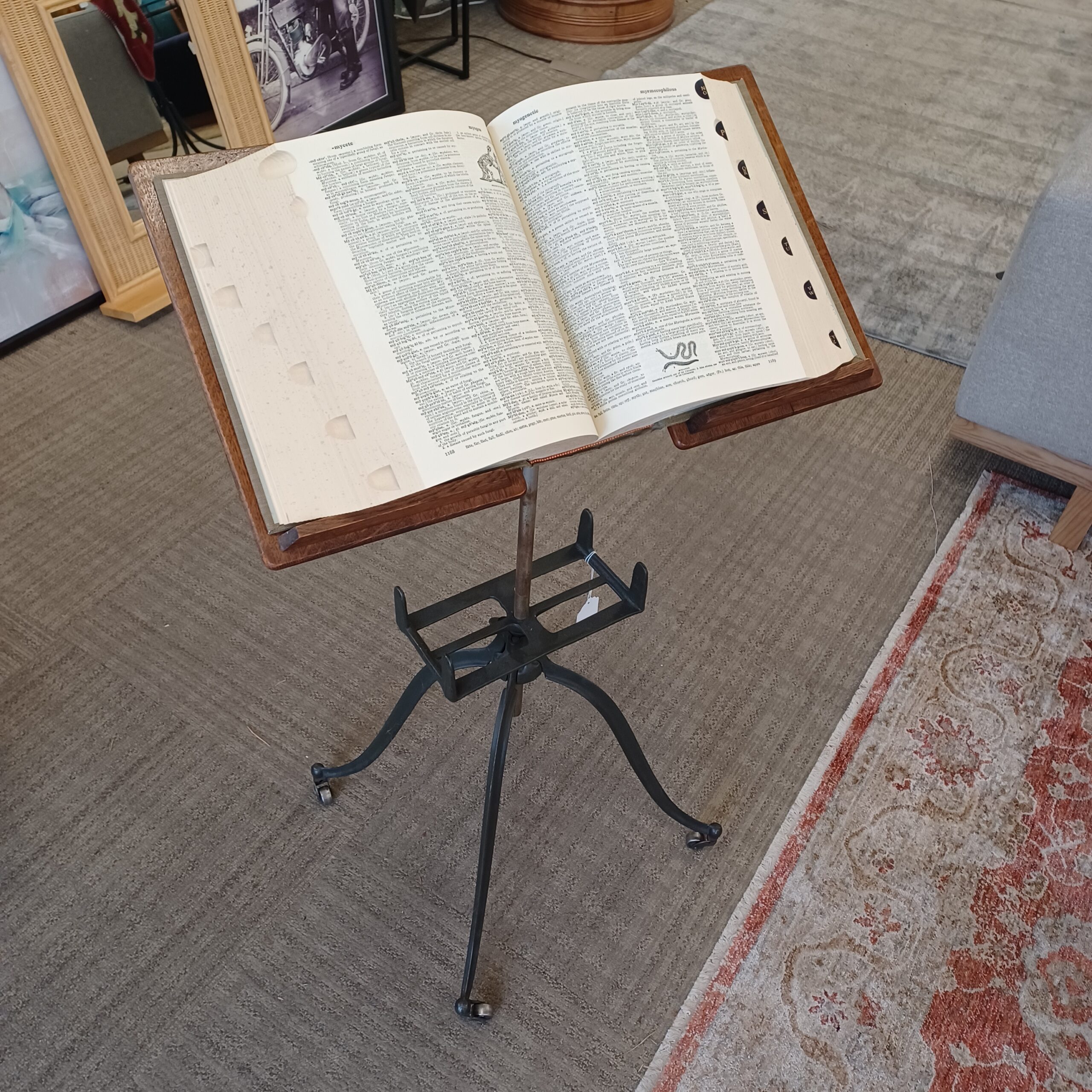 antique bookstand w/vintage dictionary