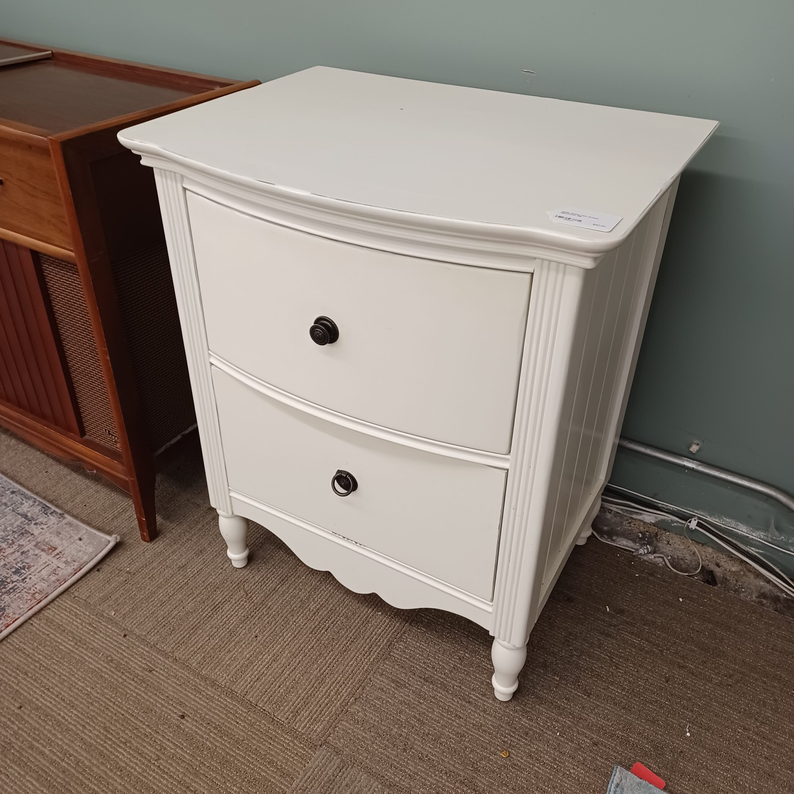 white fluted two drawer nighstand