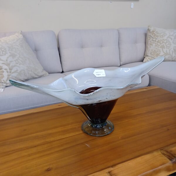 large white & burgundy art glass