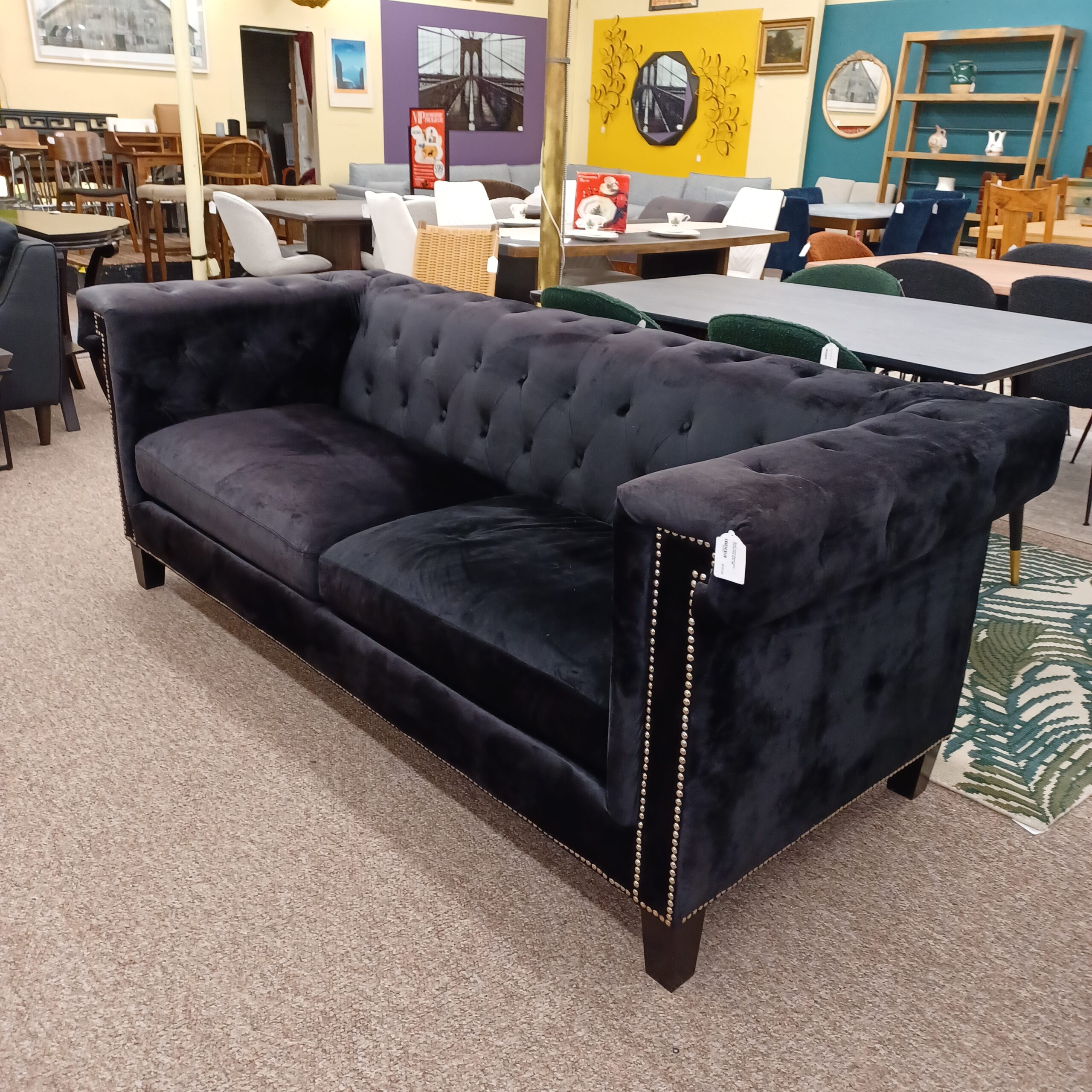 black velvet square arm chesterfield sofa