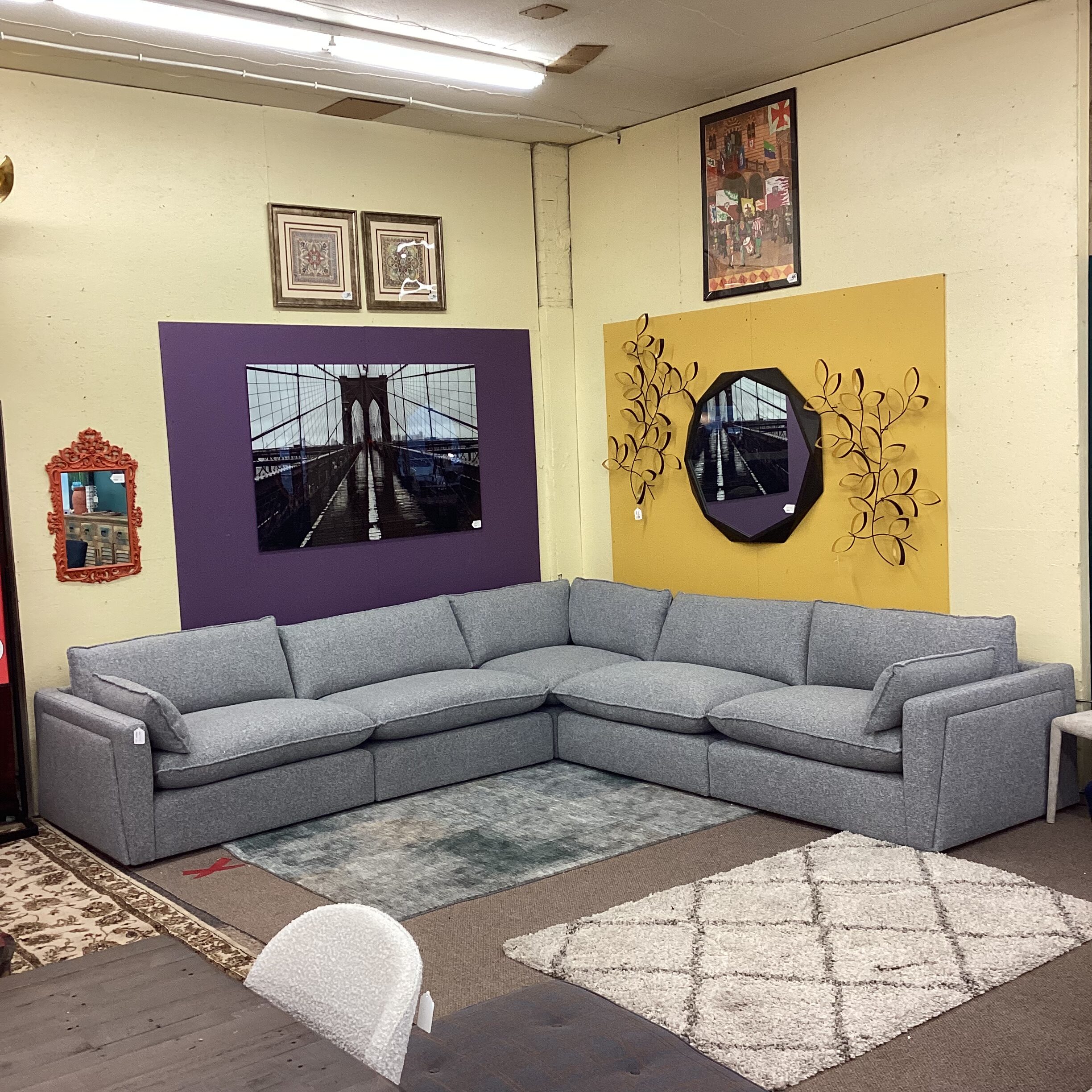 smoke grey comfy modular sectional