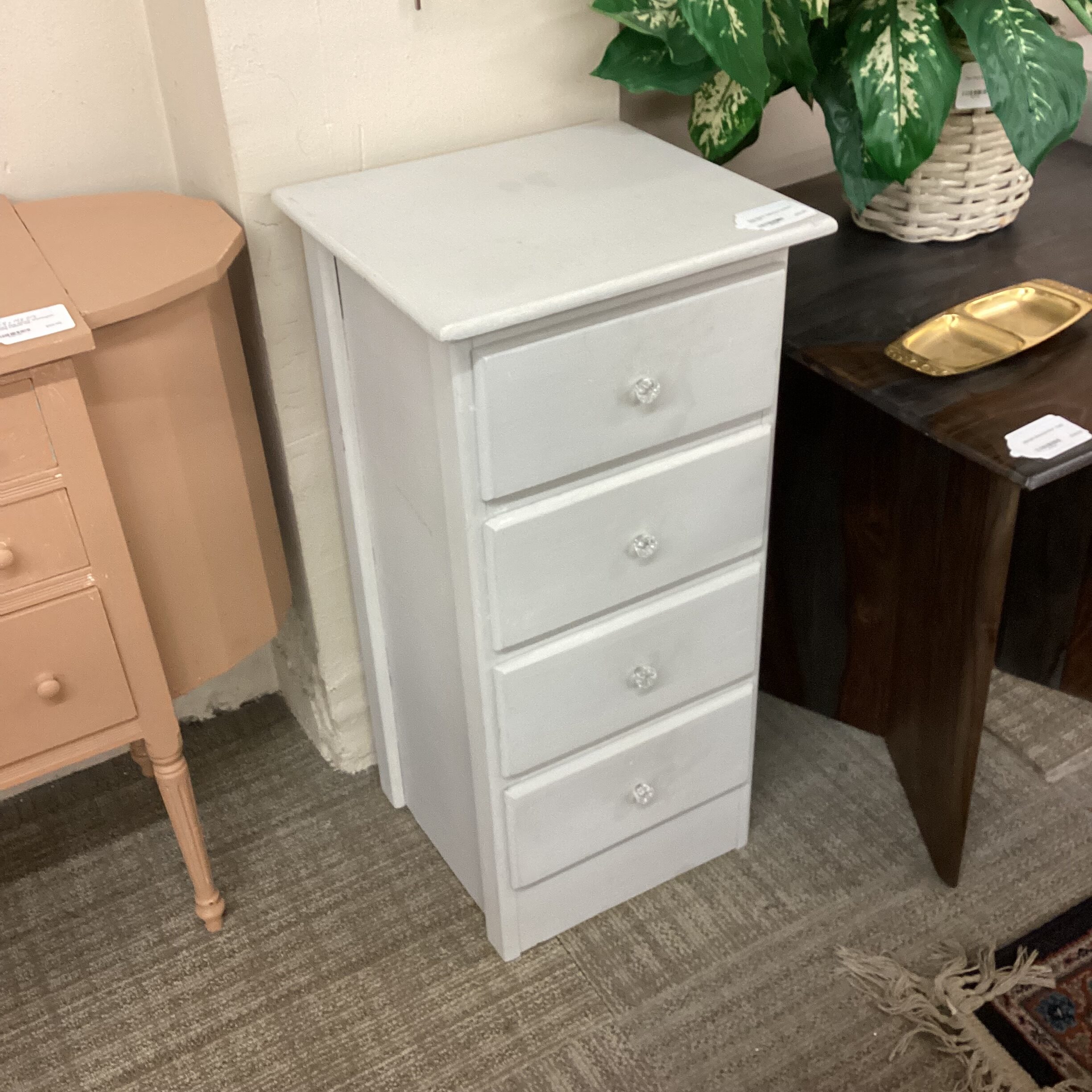 four drawer nightstand w/glass pulls