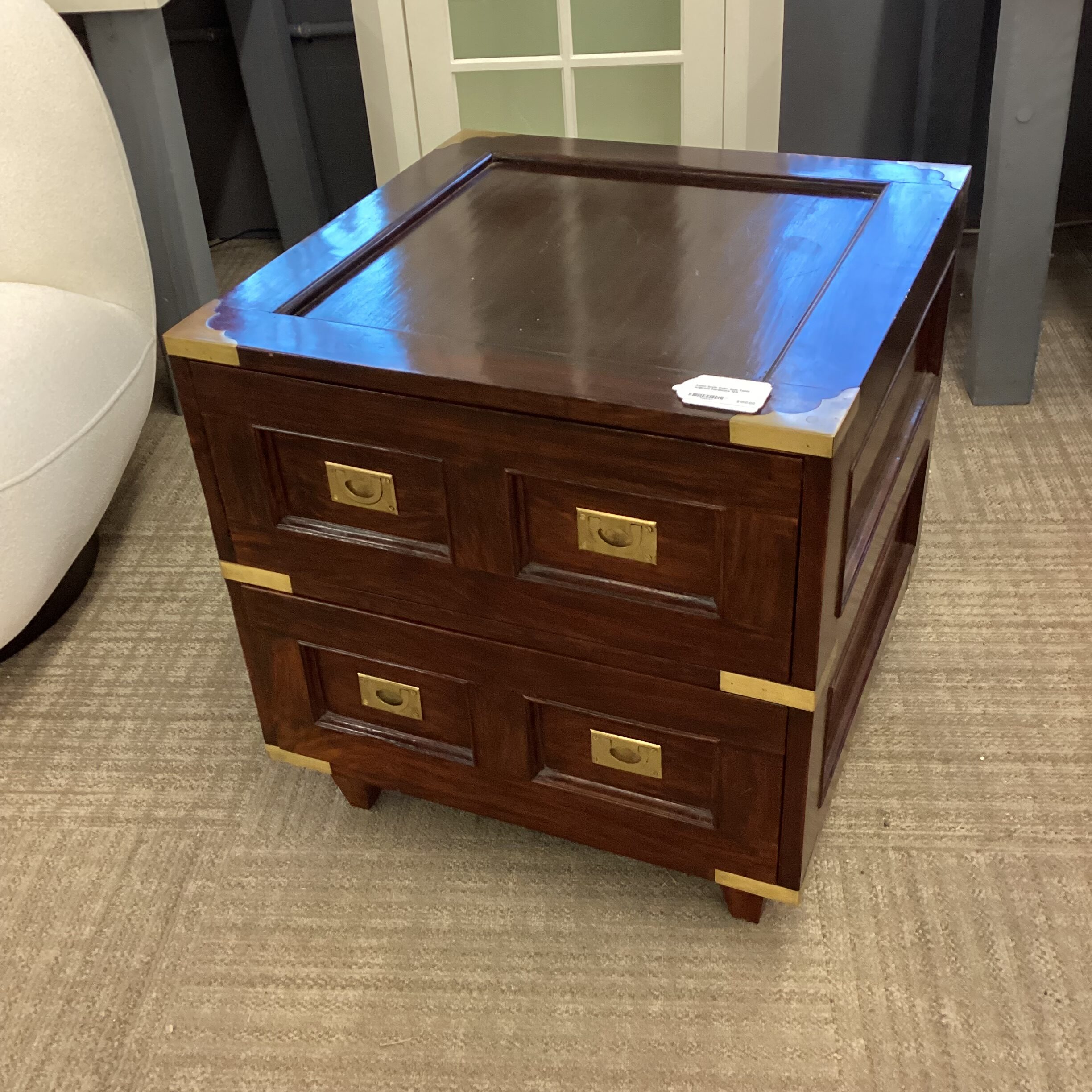 asian style cube side table w/brass hardware