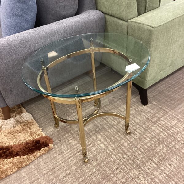 oval glass top gold frame side table