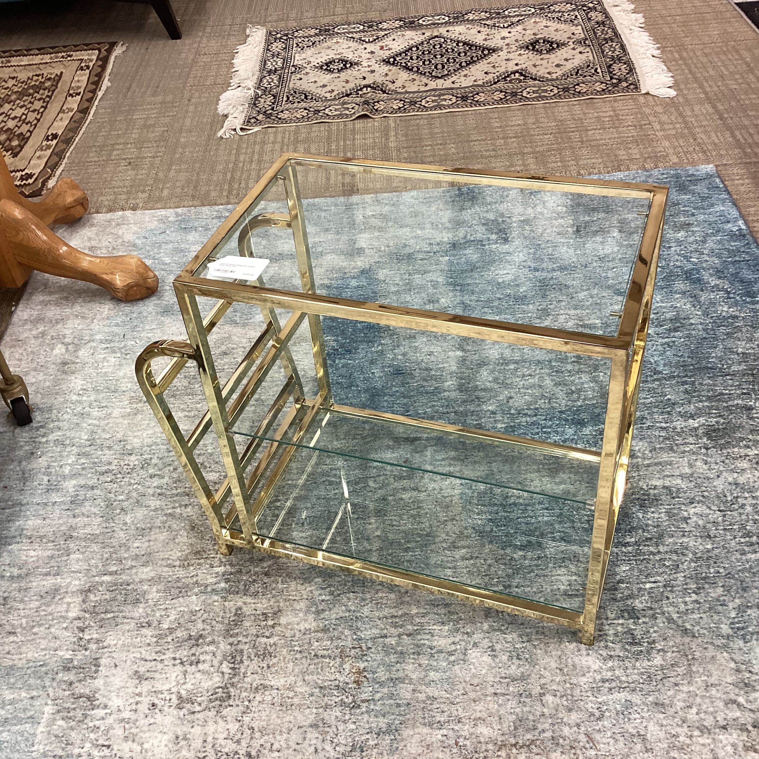 gold & glass magazine holder side table