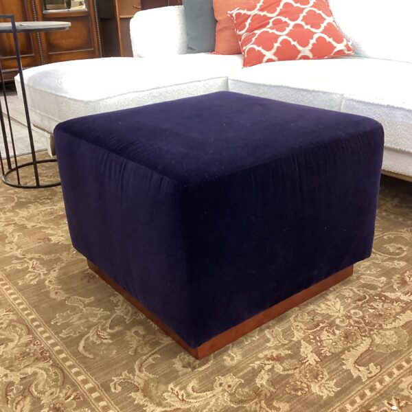 ralph lauren home midnight blue velvet wood base ottoman