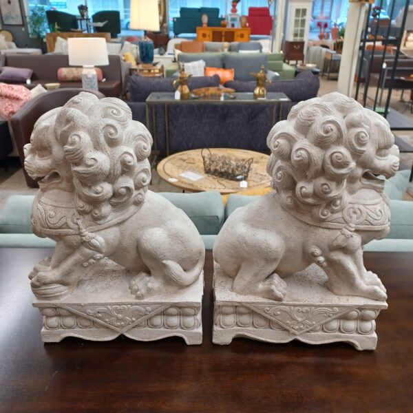 pair faux stone foo dogs