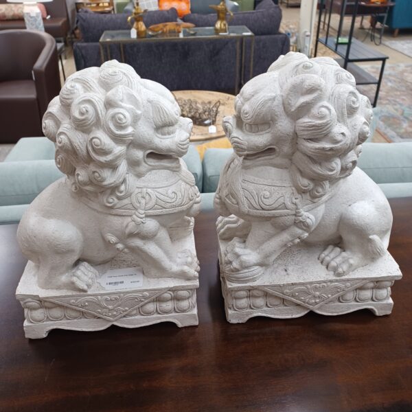 pair faux stone foo dogs