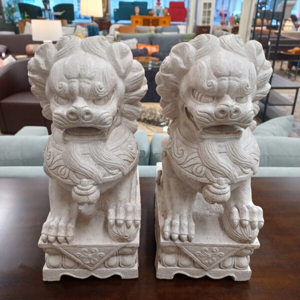 pair faux stone foo dogs