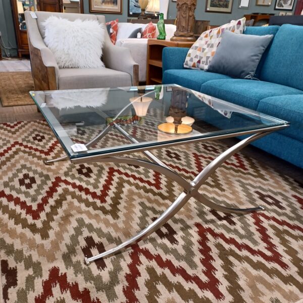 large polished stainless steel square glass top coffee table