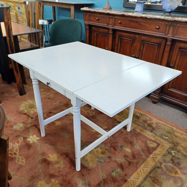 classic white dropleaf dining table w/drawer (as is)