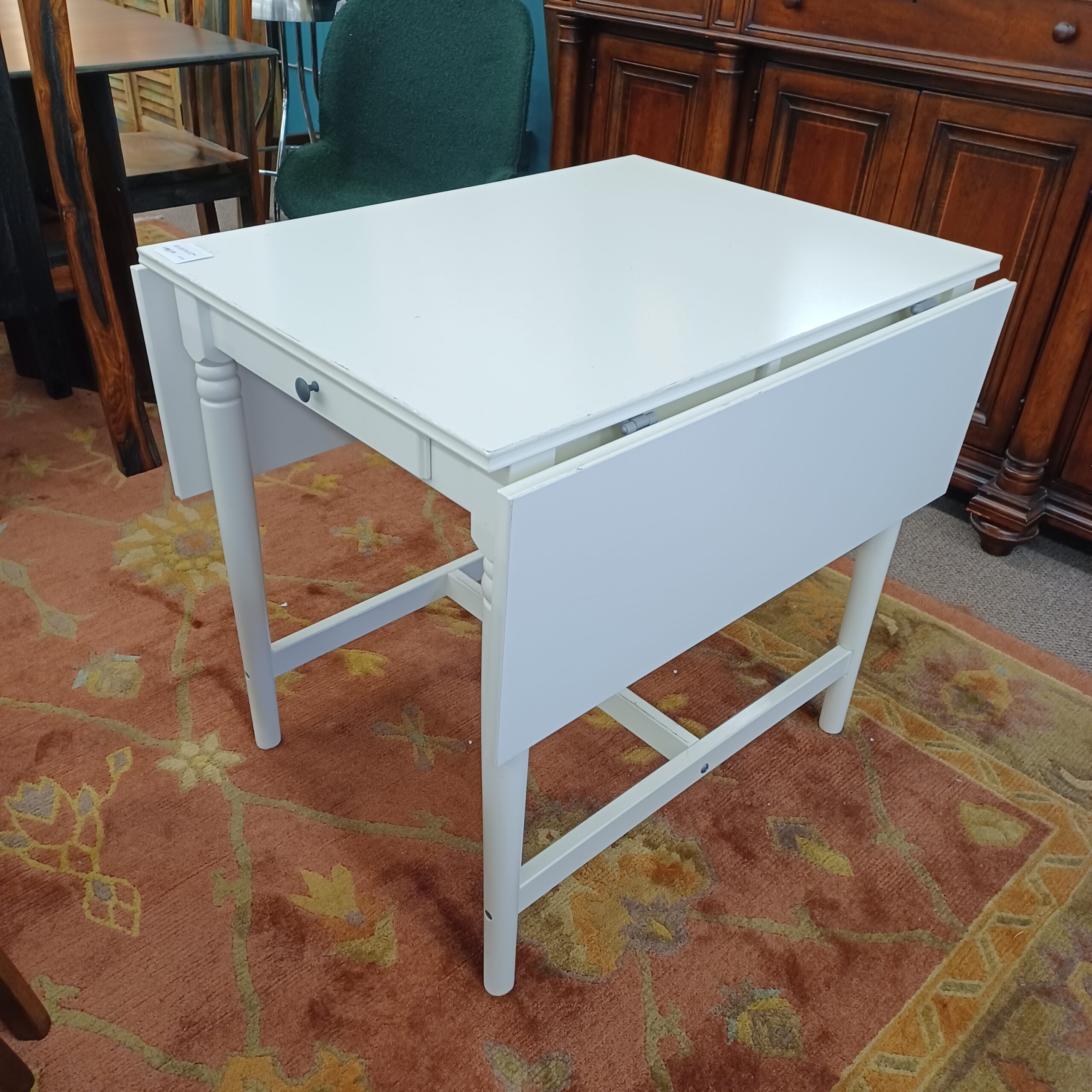 classic white dropleaf dining table w/drawer (as is)