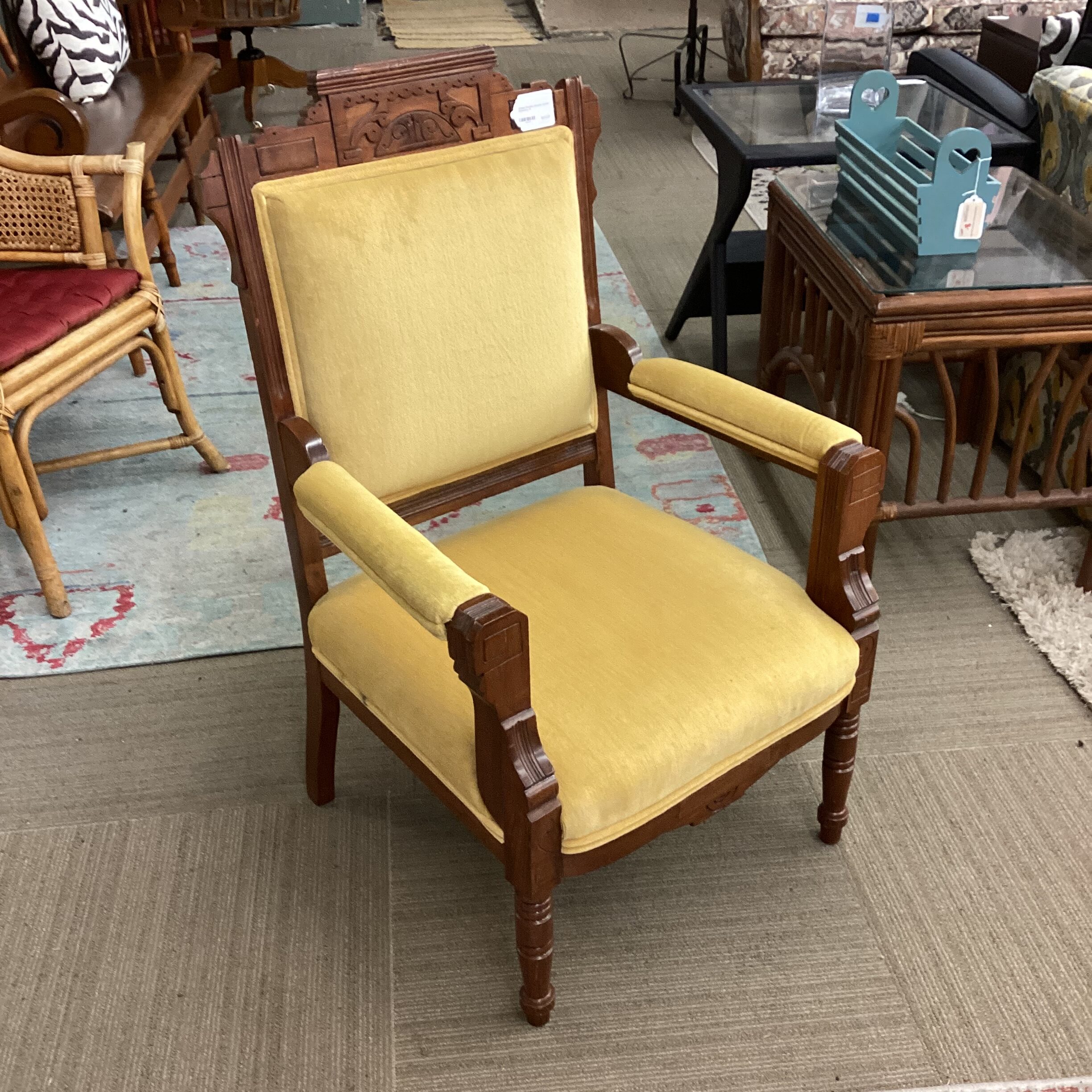 antique eastlake armchair w/gold upholstery