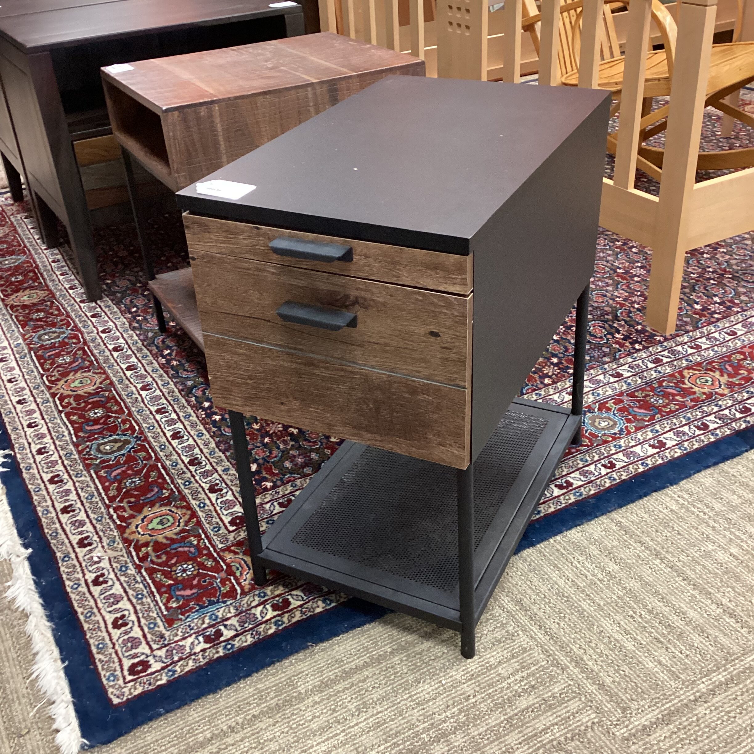 black metal wood laminate side table