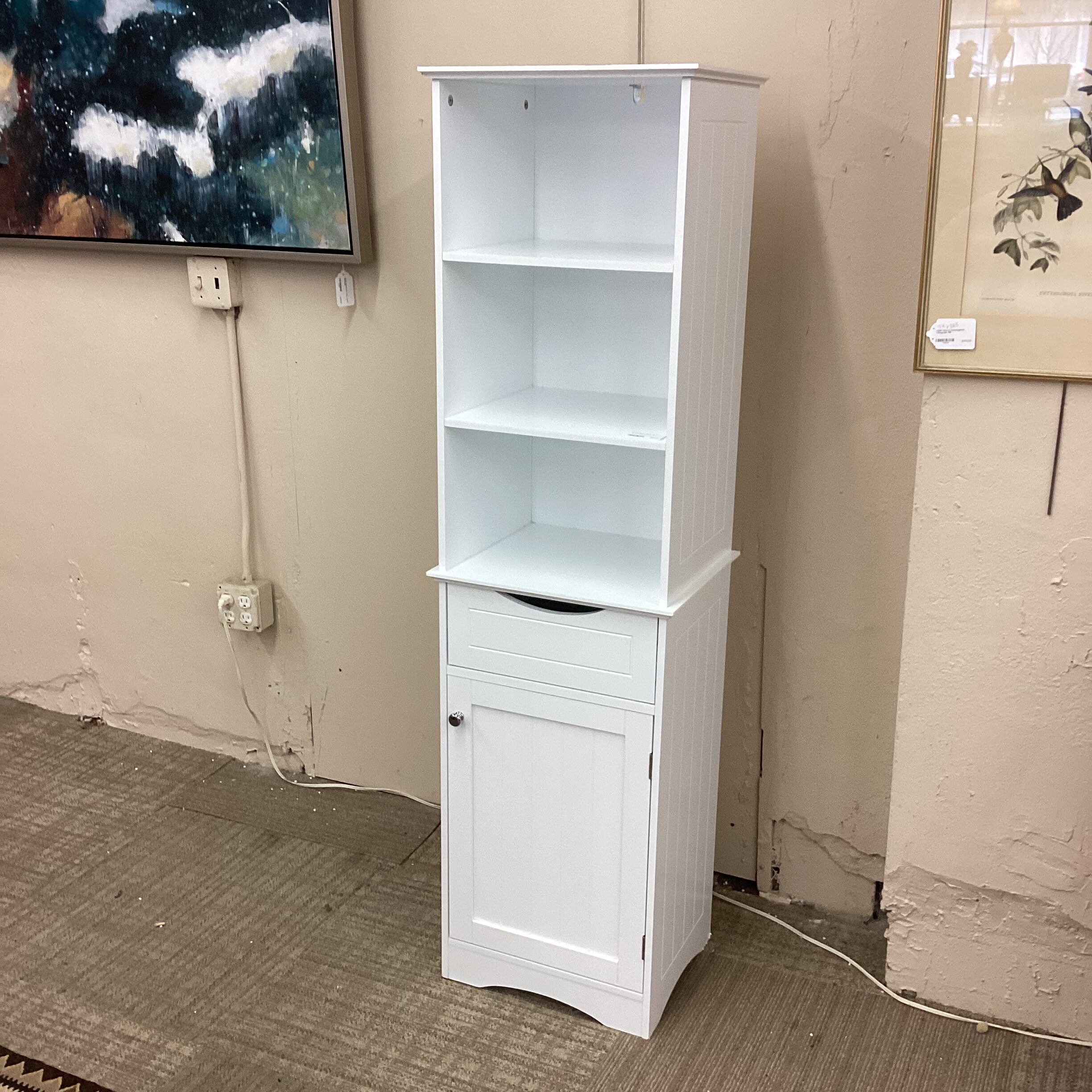 narrow white cabinet