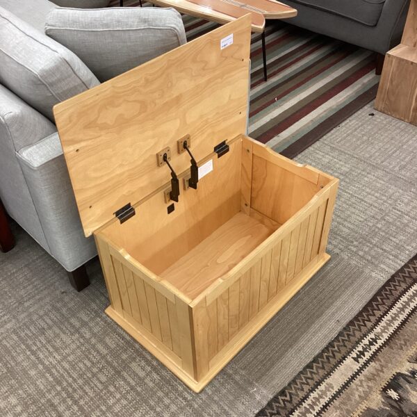 blonde wood storage bench