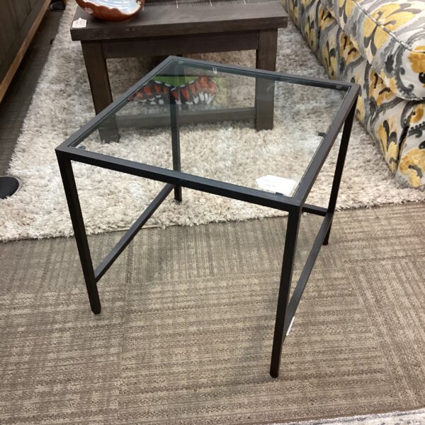 square dark metal glass top side table