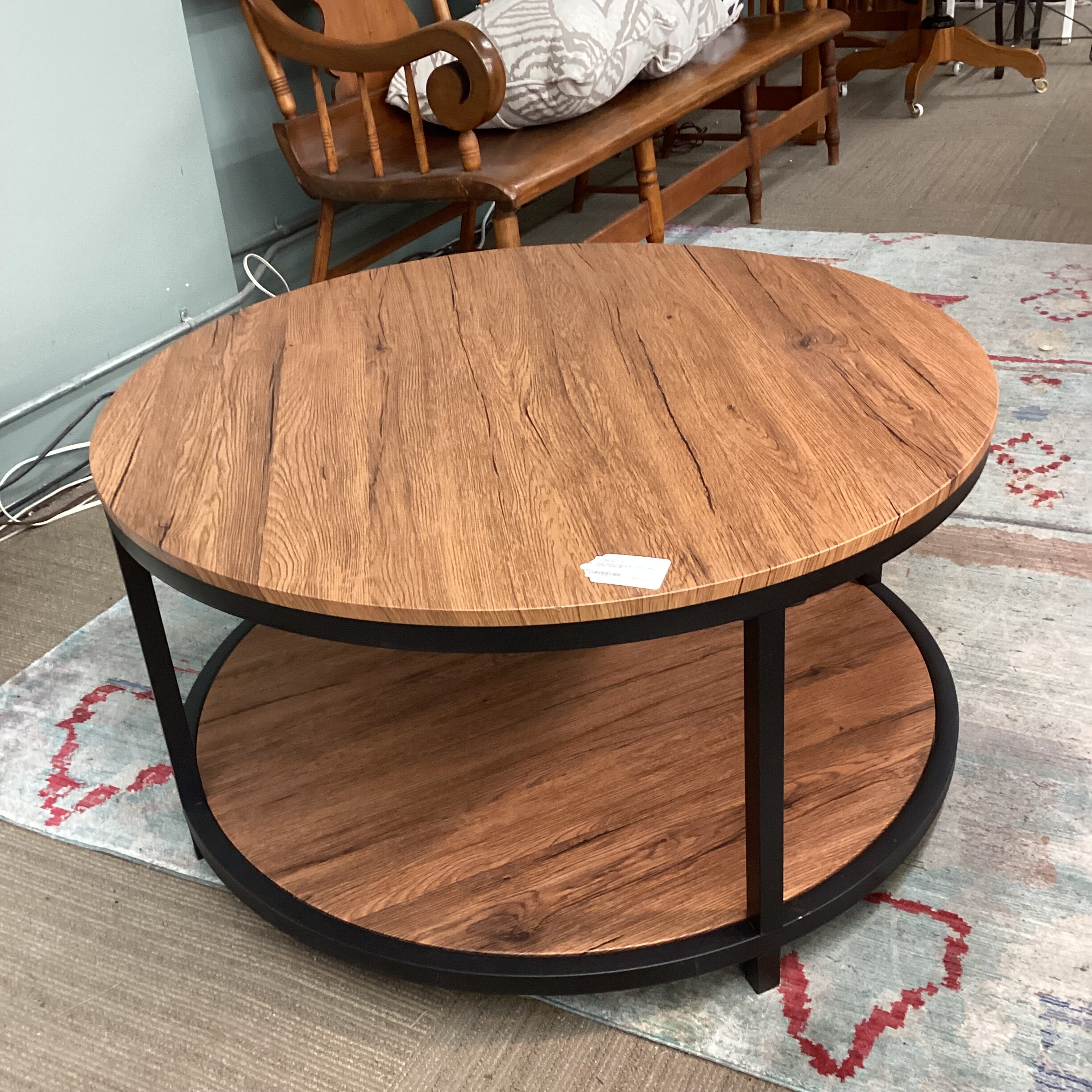 large round metal & wood finish coffee table