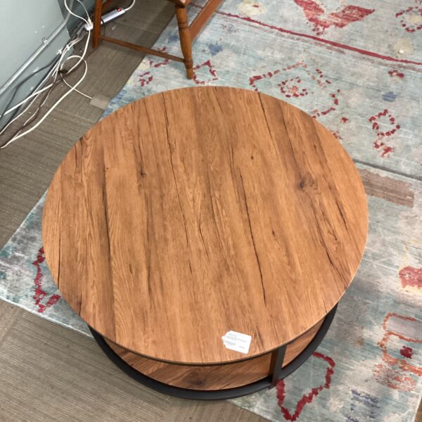 large round metal & wood finish coffee table