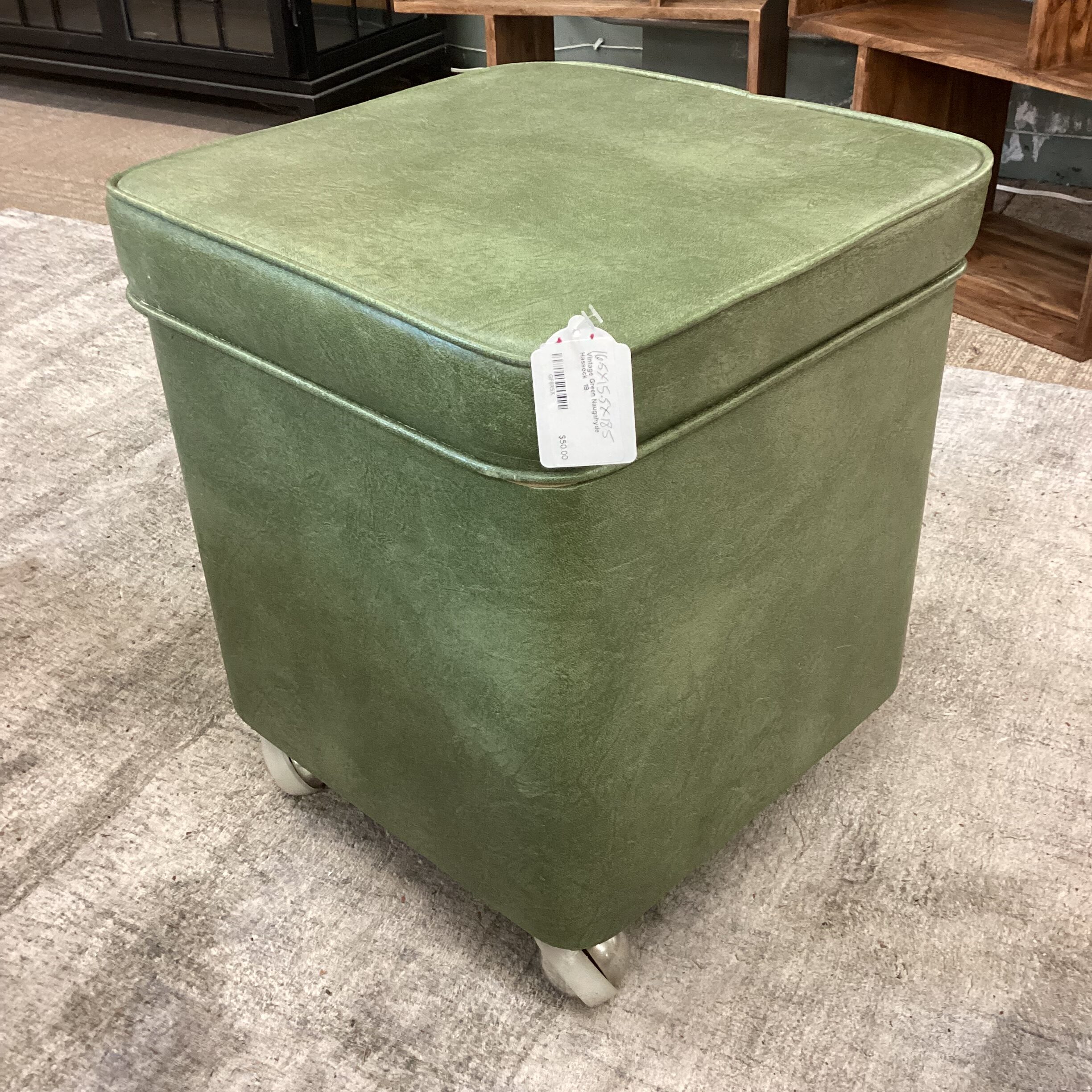 vintage green naugahyde hassock