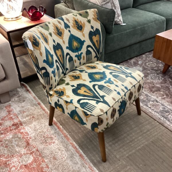 yellow & teal floral accent chair