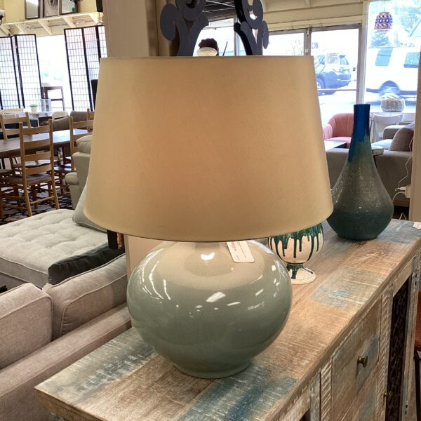 robin’s egg blue bulbous table lamp