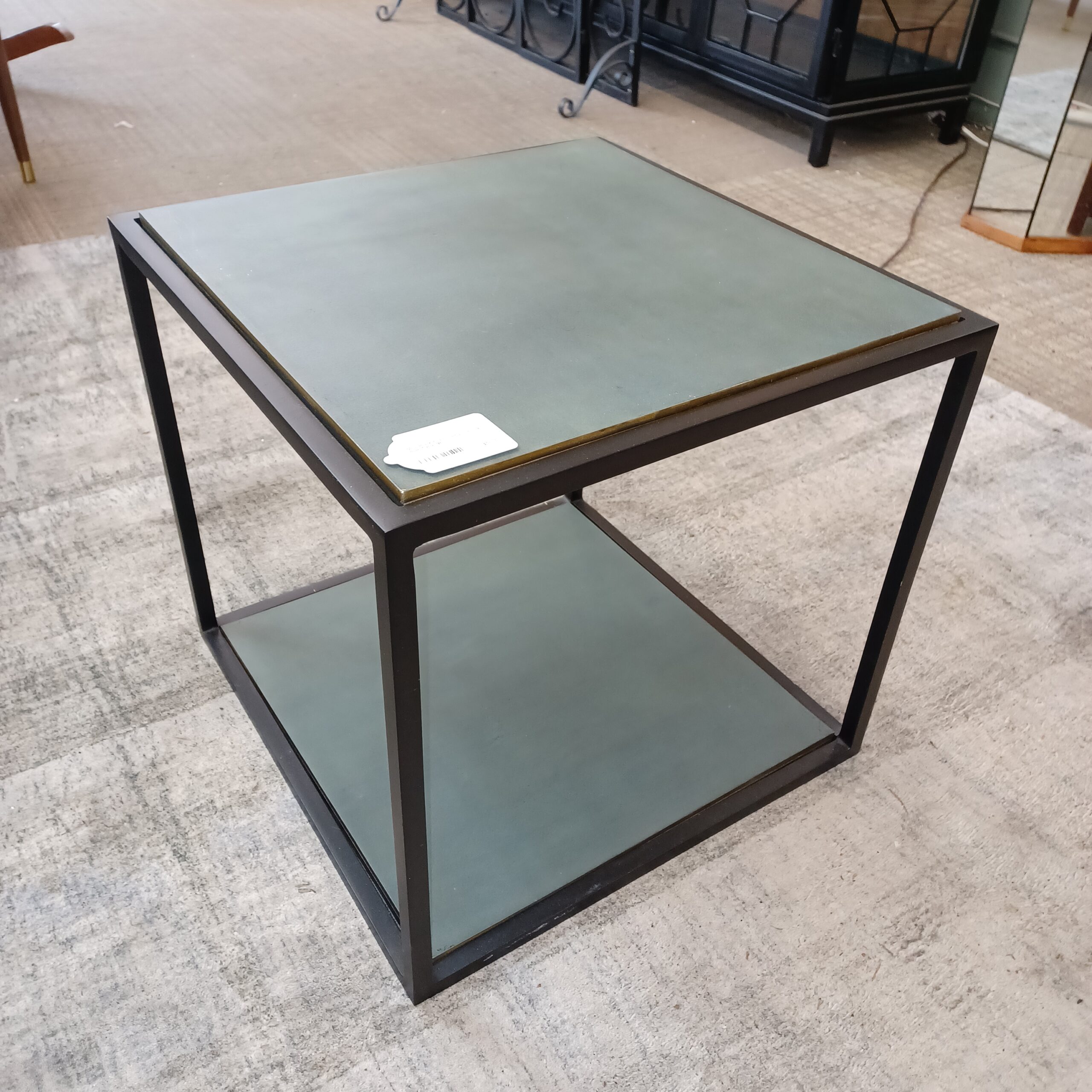 mod black frame grey tile top side table