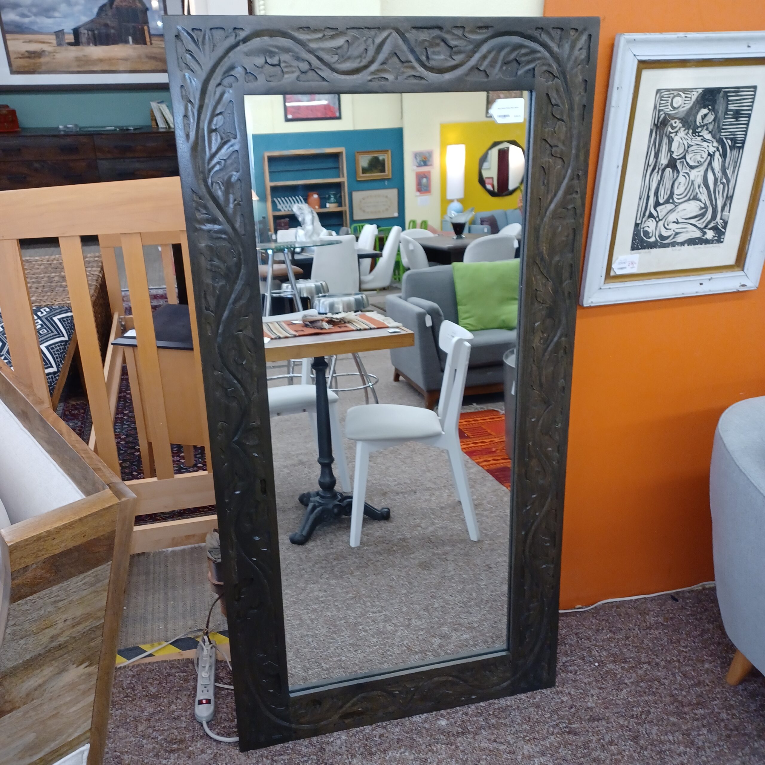 dark wood frame floor mirror