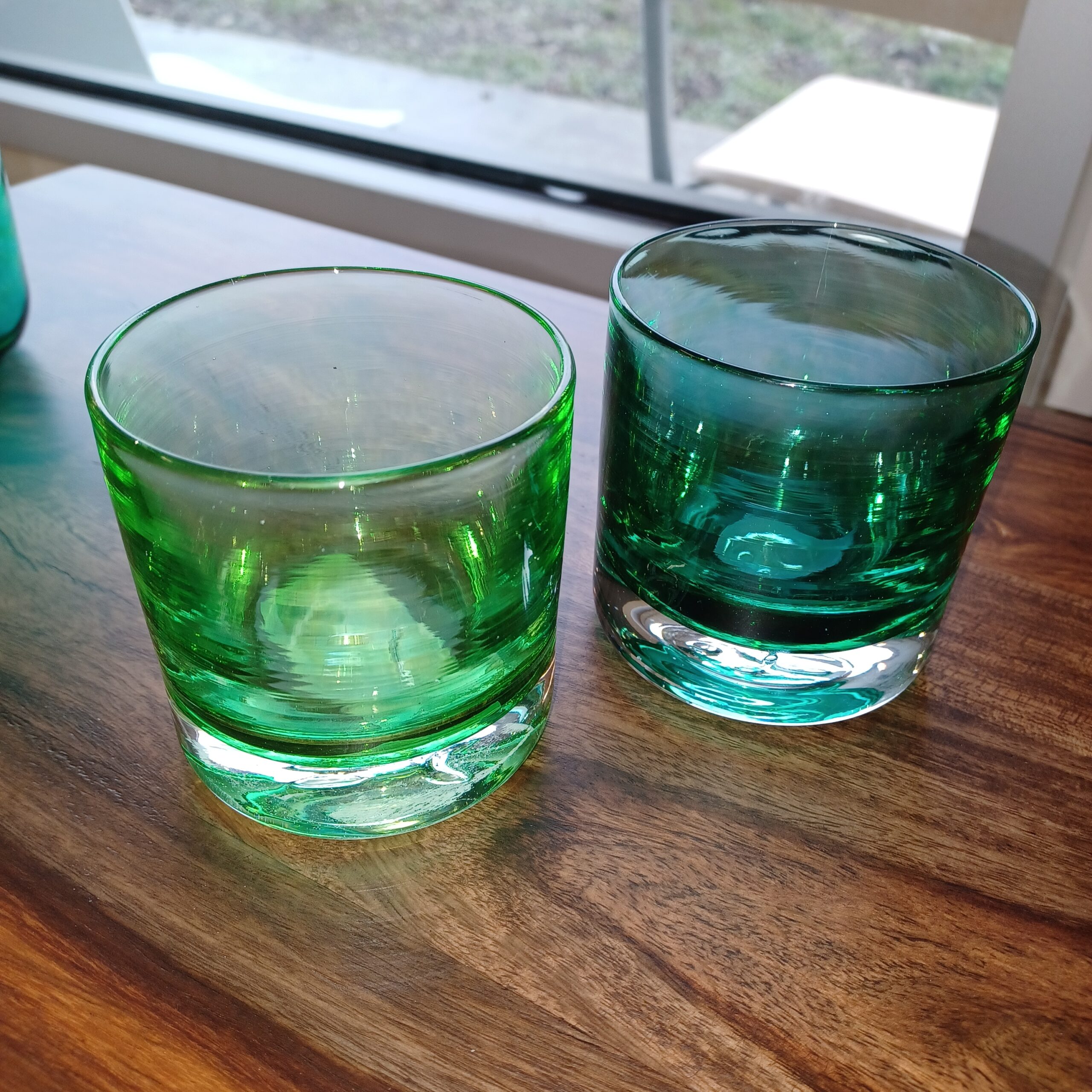 sad bastard green whiskey glass pair