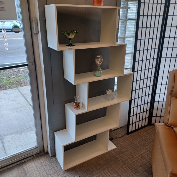 asymmetrical white laminate bookcase