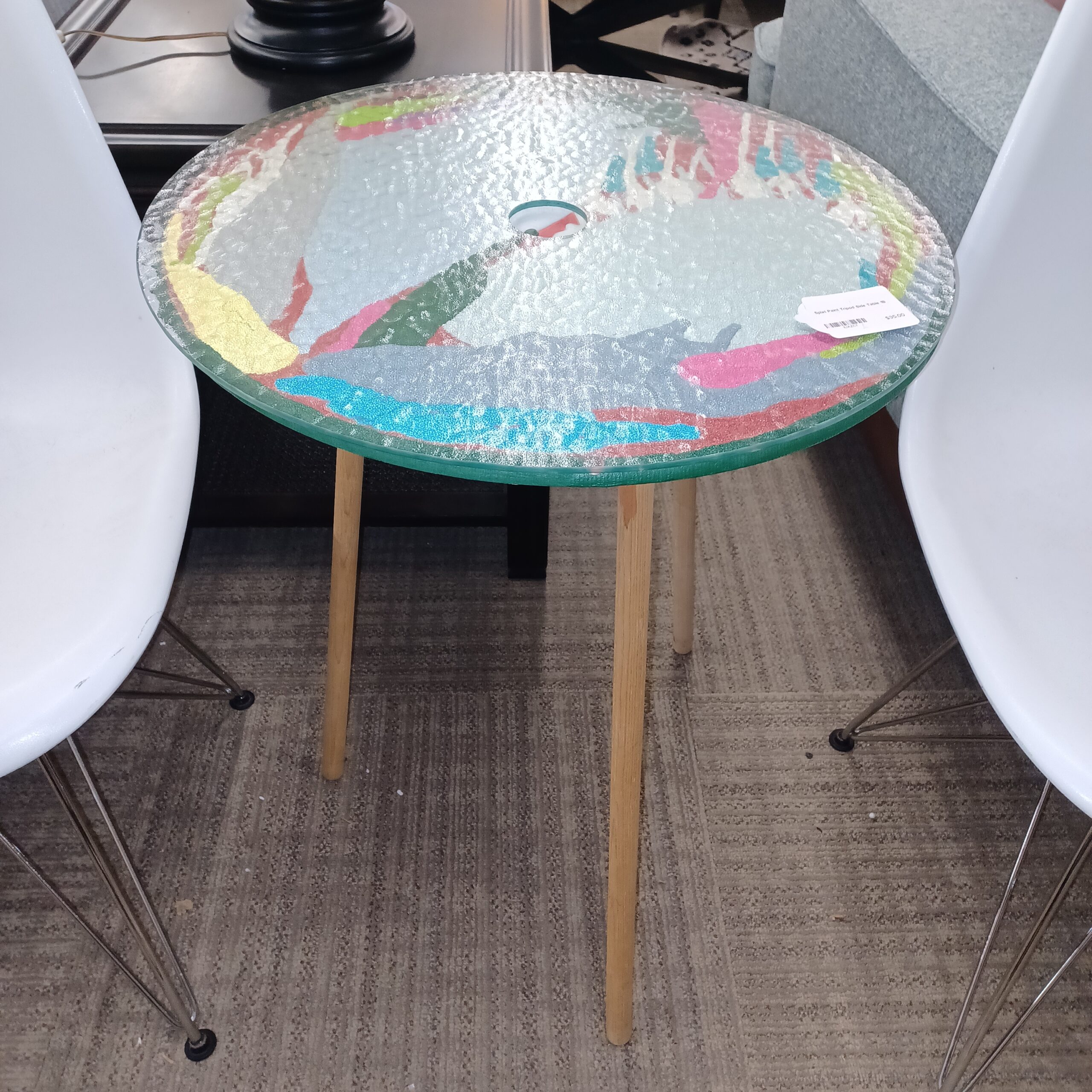 splat paint tripod side table