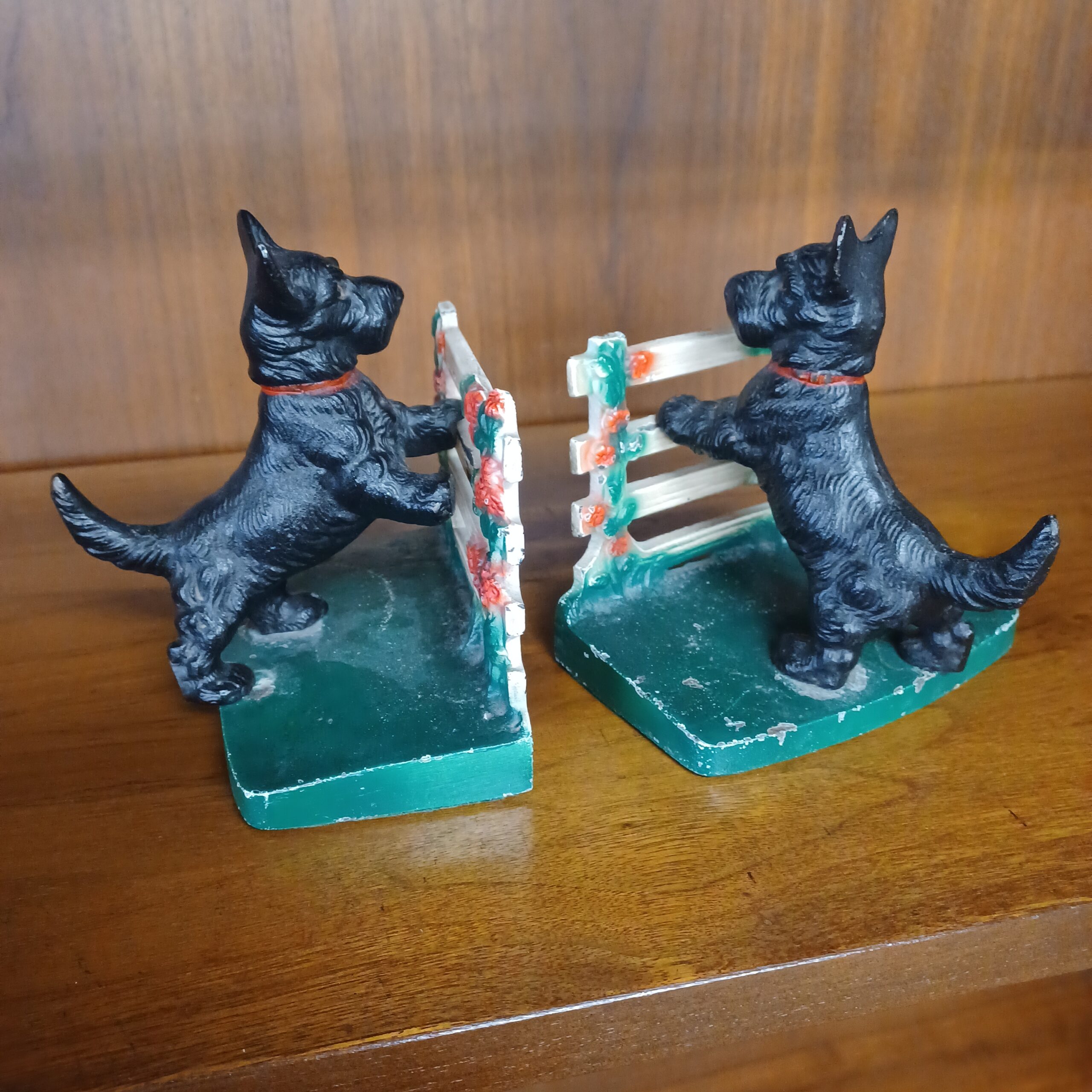 vintage metal doggies bookends pair