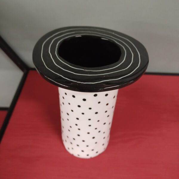 top hat vase black & white polka dots