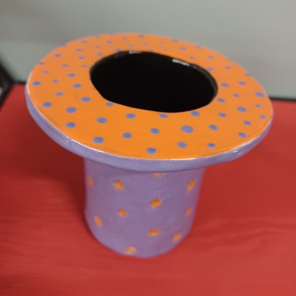 top hat vase purple & orange polka dots